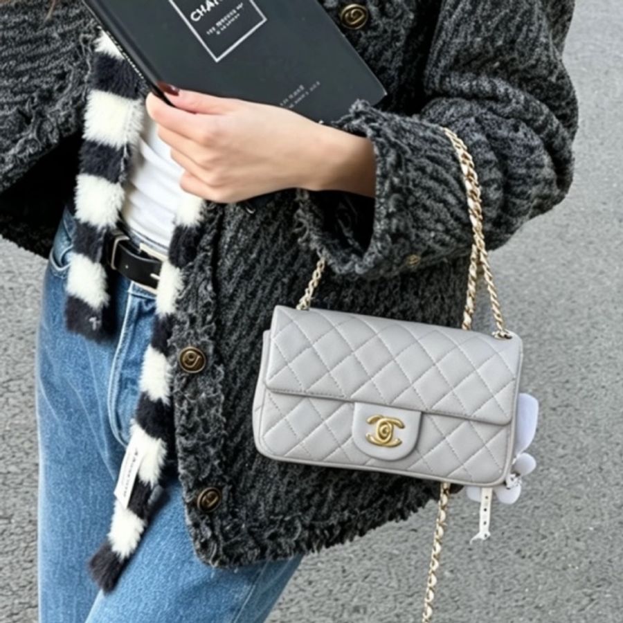 CHANEL 香奈兒金球方胖子CF20全新全配大 mini 芯片款🪻絕版香芋紫-1