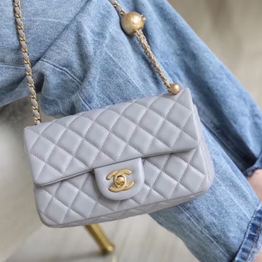 CHANEL 香奈兒金球方胖子CF20全新全配大 mini 芯片款🪻絕版香芋紫-5