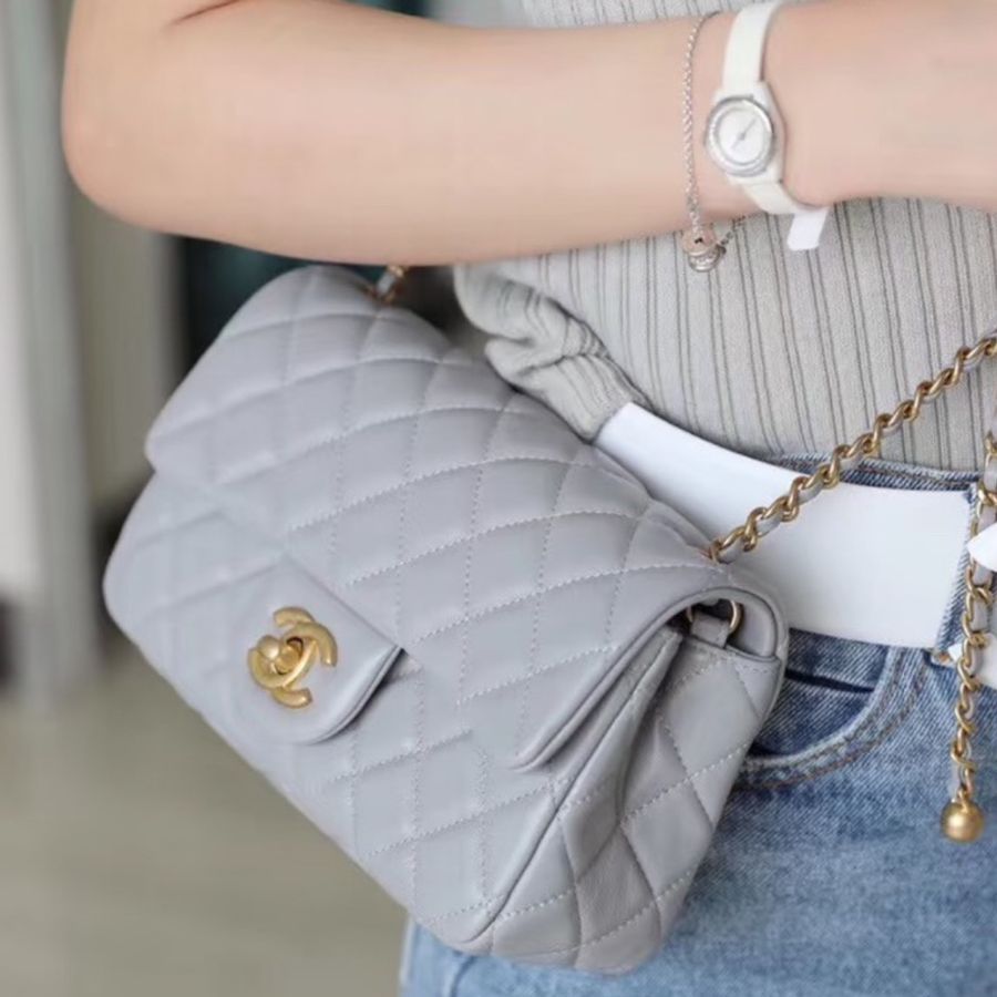 CHANEL 香奈兒金球方胖子CF20全新全配大 mini 芯片款🪻絕版香芋紫-8