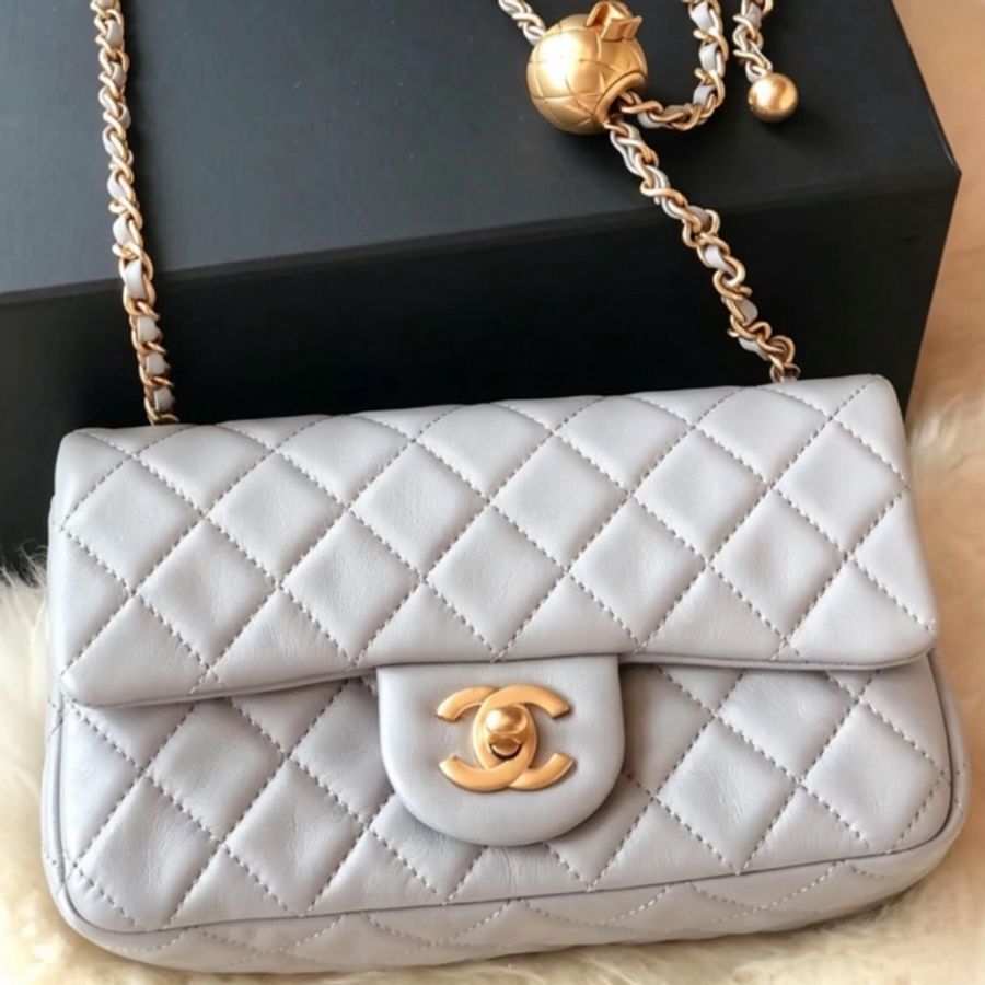 CHANEL 香奈兒金球方胖子CF20全新全配大 mini 芯片款🪻絕版香芋紫-9