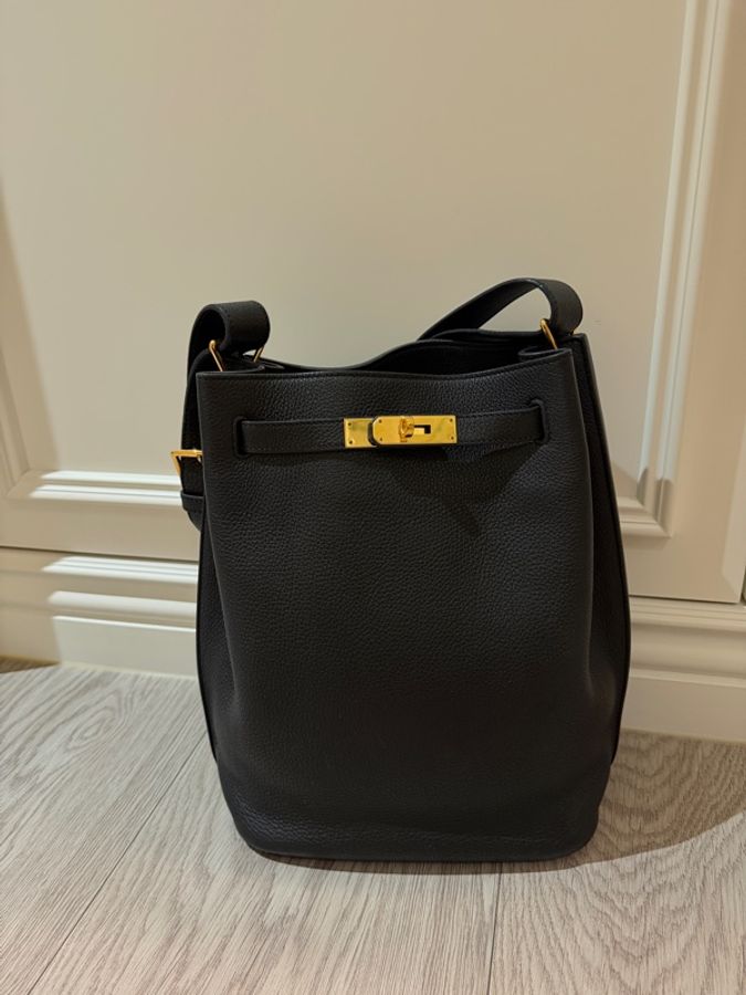 Hermes 絕版品 So Kelly 22黑色金釦 稀少的金釦-0