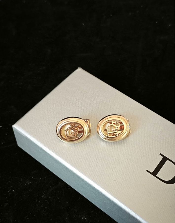 【附送盒子❤️全網最低價✨】Dior迪奧金色橢圓耳夾 中古80年代德產logo cd字母-5