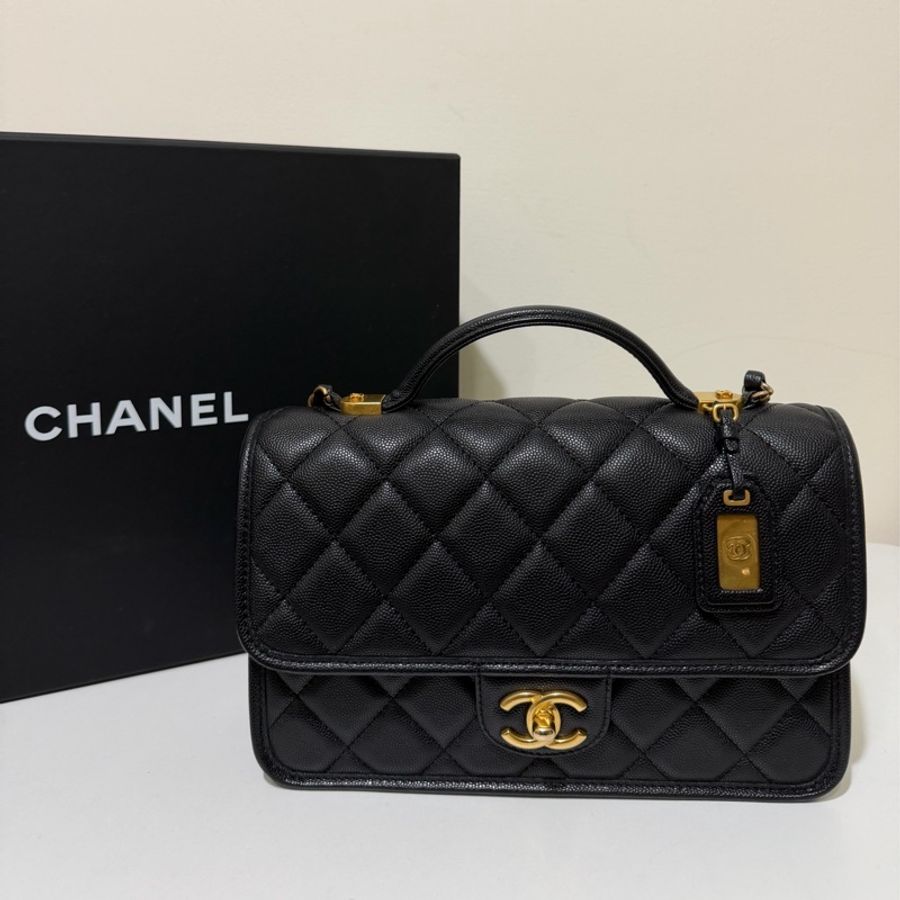 ✨Chanel 22k 黑金荔枝皮郵差包 有購證 99新🖤-2