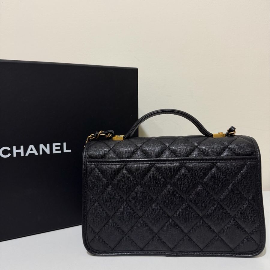 ✨Chanel 22k 黑金荔枝皮郵差包 有購證 99新🖤-3