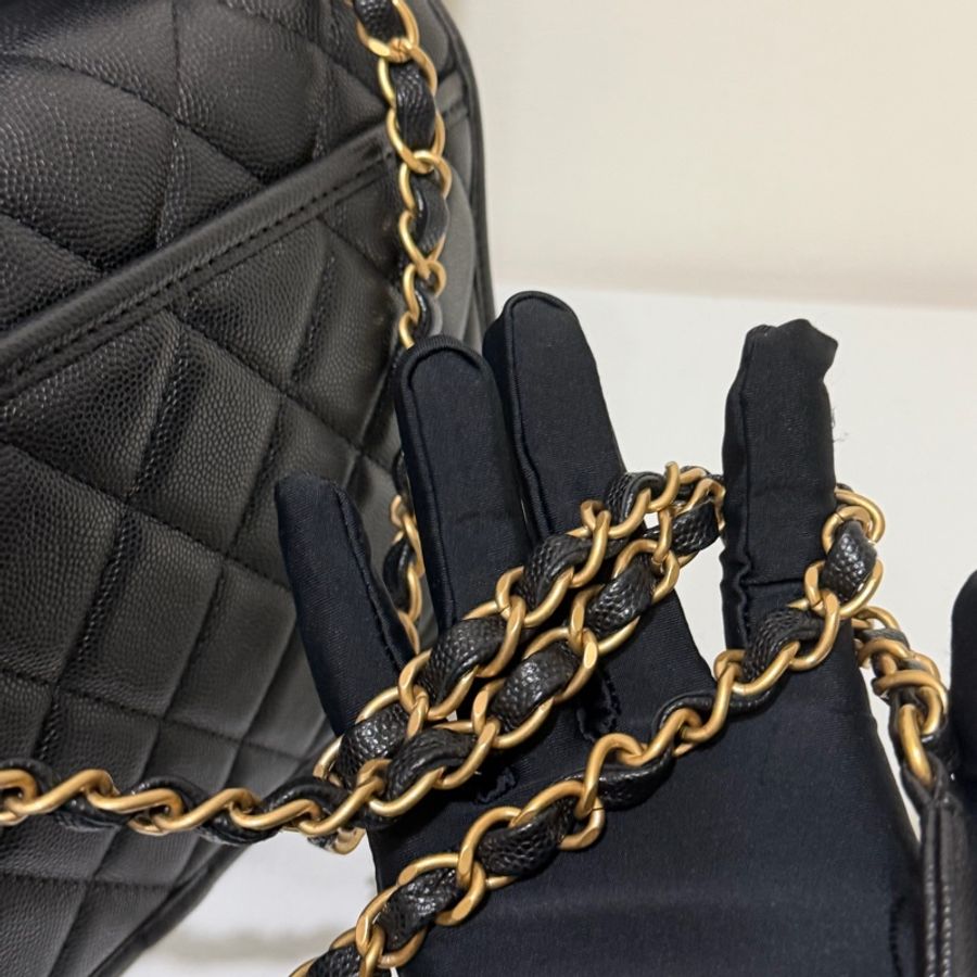✨Chanel 22k 黑金荔枝皮郵差包 有購證 99新🖤-9