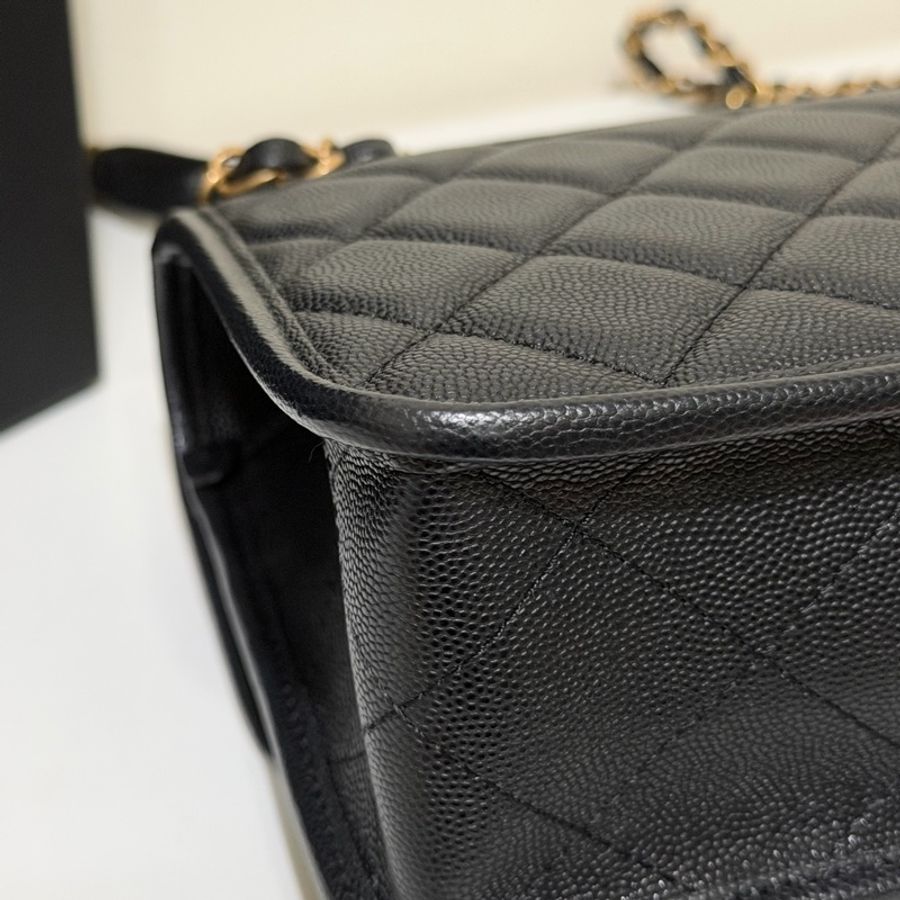 ✨Chanel 22k 黑金荔枝皮郵差包 有購證 99新🖤-13