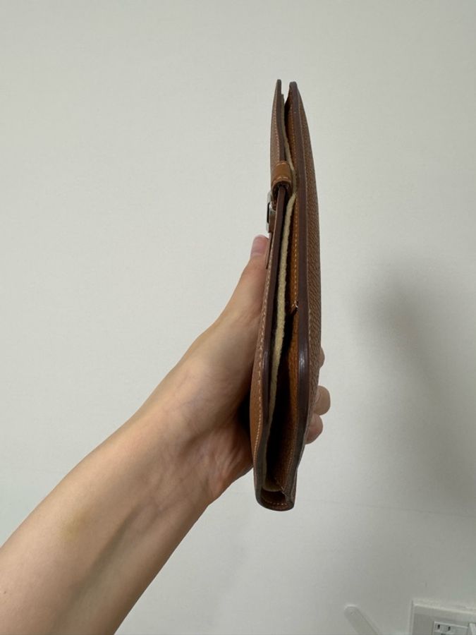 自用划算 9成新 愛馬仕|Hermès Dogon 金棕 Togo 皮長夾/手拿包・銀扣 有盒-5