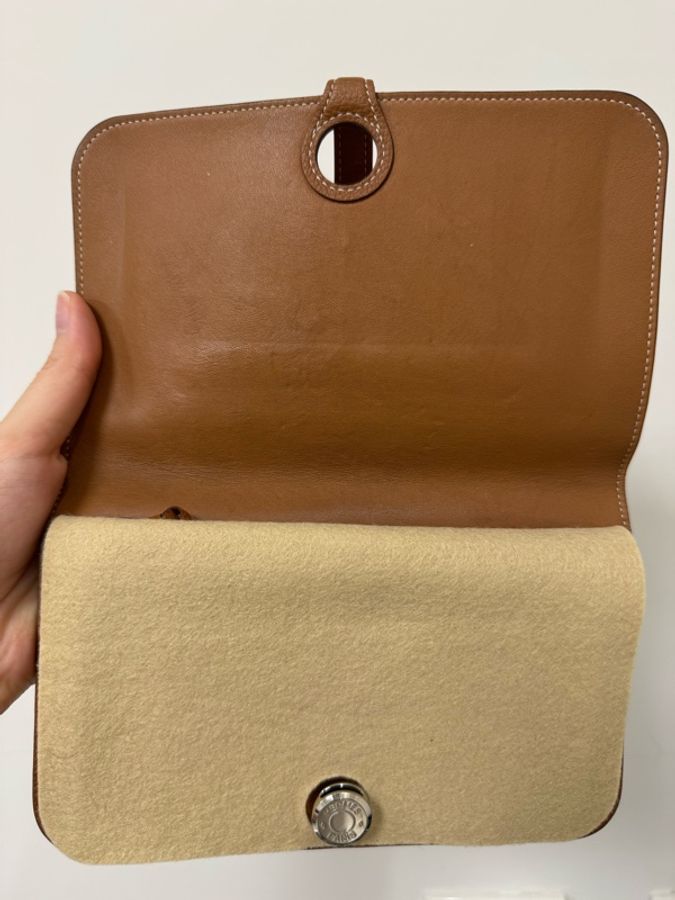 自用划算 9成新 愛馬仕|Hermès Dogon 金棕 Togo 皮長夾/手拿包・銀扣 有盒-6