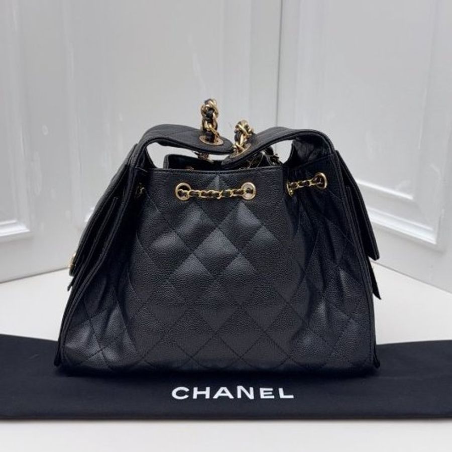 近新品 香奈兒/Chanel 25Bag黑金小號抽繩水桶包 芯片款-1