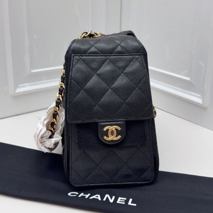 近新品 香奈兒/Chanel 25Bag黑金小號抽繩水桶包 芯片款-3