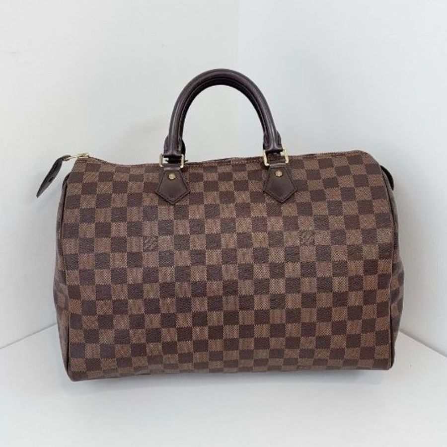 路易威登/Louis Vuitton 棕棋盤格Speedy35 波士頓包枕頭包手提包-8