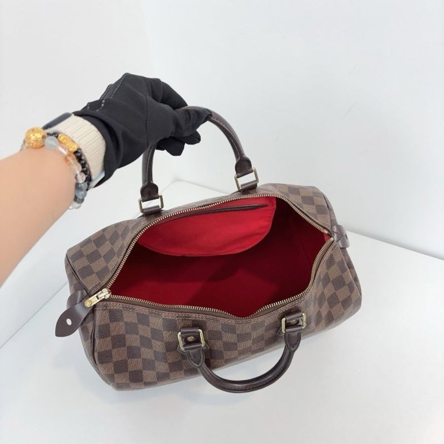 路易威登/Louis Vuitton 棕棋盤格Speedy35 波士頓包枕頭包手提包-10