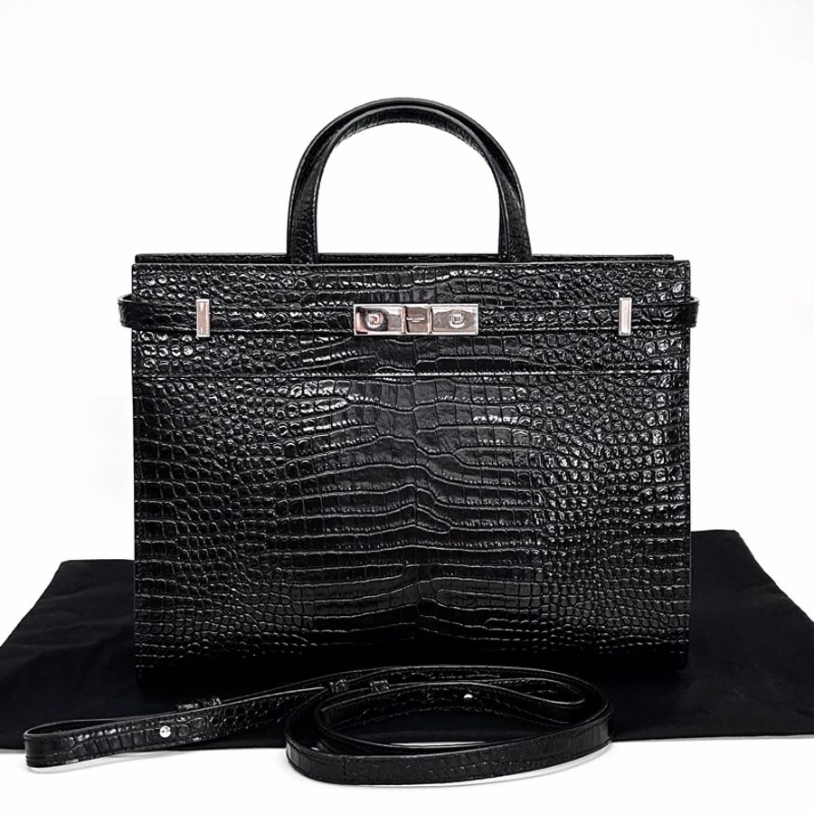 🖤 YSL 黑銀鱷魚壓紋 Manhattan 手提肩背包 🖤-4