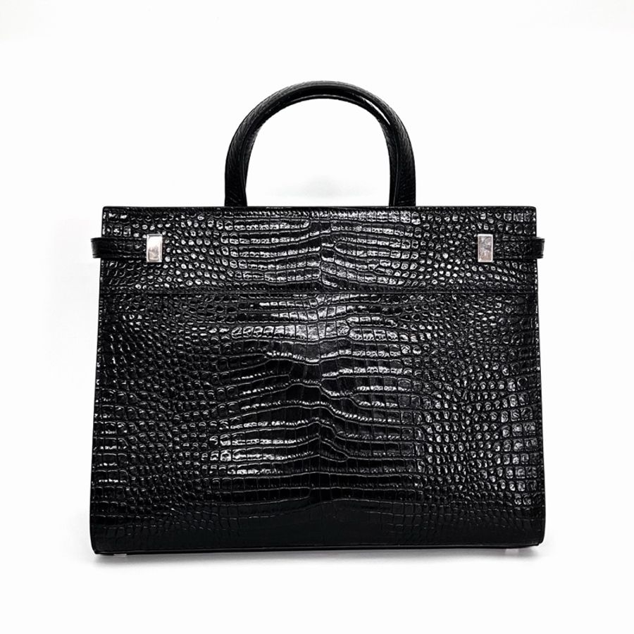 🖤 YSL 黑銀鱷魚壓紋 Manhattan 手提肩背包 🖤-7
