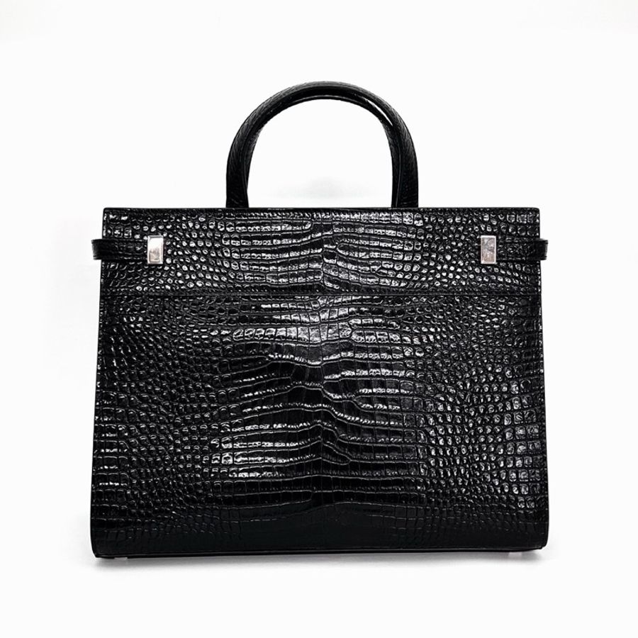 🖤 YSL 黑銀鱷魚壓紋 Manhattan 手提肩背包 🖤-10