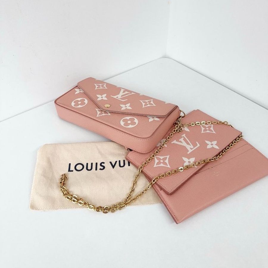 近新品 路易威登/Louis Vuitton 粉色全皮壓花三合一鏈條包 芯片款-8