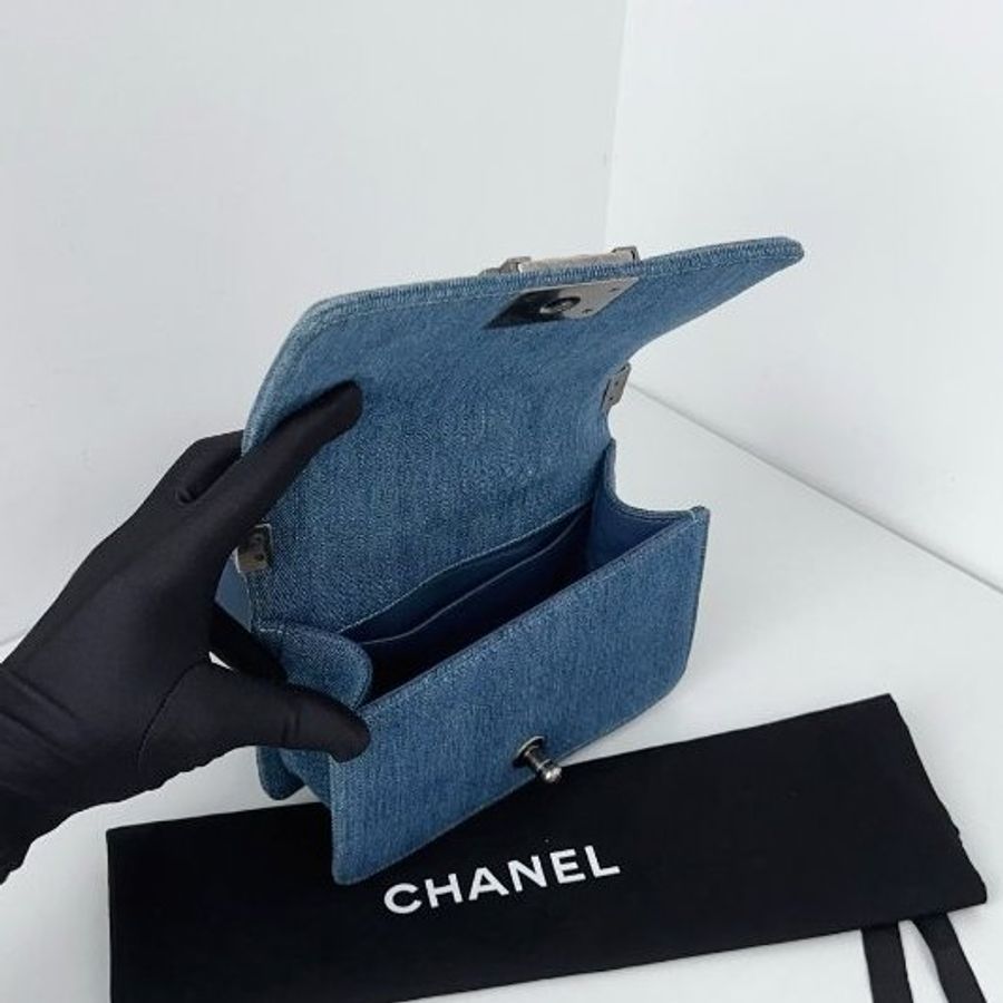 香奈兒/Chanel 牛仔丹寧Leboy銀扣 外縫白線菱格 小号-9