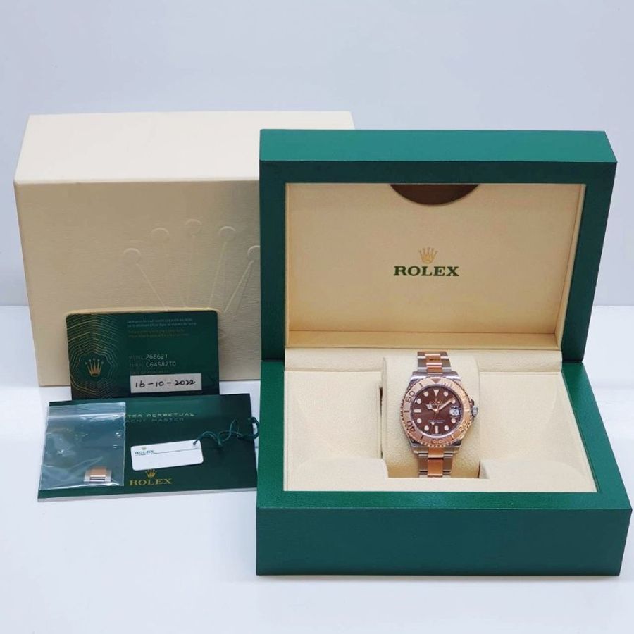 【大眾名錶】Rolex 勞力士 268621 Yacht-Master 2022/10 18K玫瑰半金 中型款 遊艇名仕 巧克力面盤 錶徑37mm B1405-9