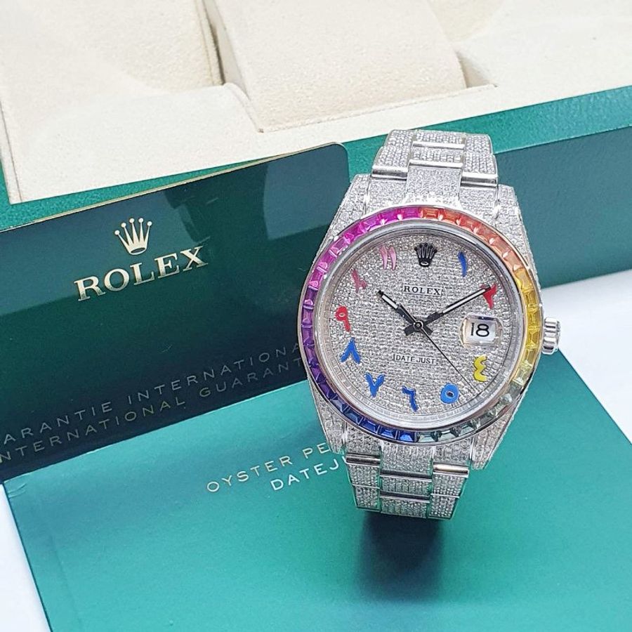 【大眾名錶】 Rolex 勞力士126300 Datejust 2025/09後加彩虹鑽圈 精鑲滿天星鑽面 彩虹時標 後加全鑽帶 錶徑41mm B1407-3