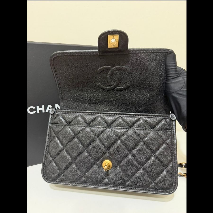 Chanel 22k黑金荔枝皮 郵差包  99新✨️-7