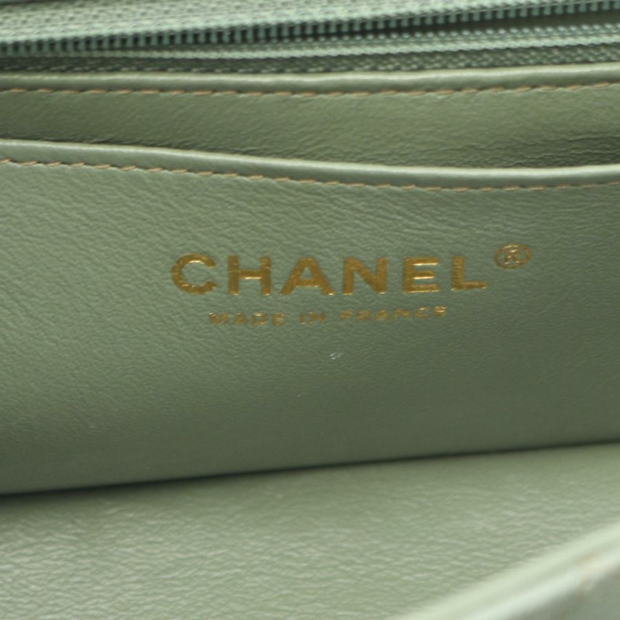 香奈兒 (CHANEL) 迷你絎縫 20 肩背斜背包 A69900 皮革 綠色 二手 金色五金 CC-3