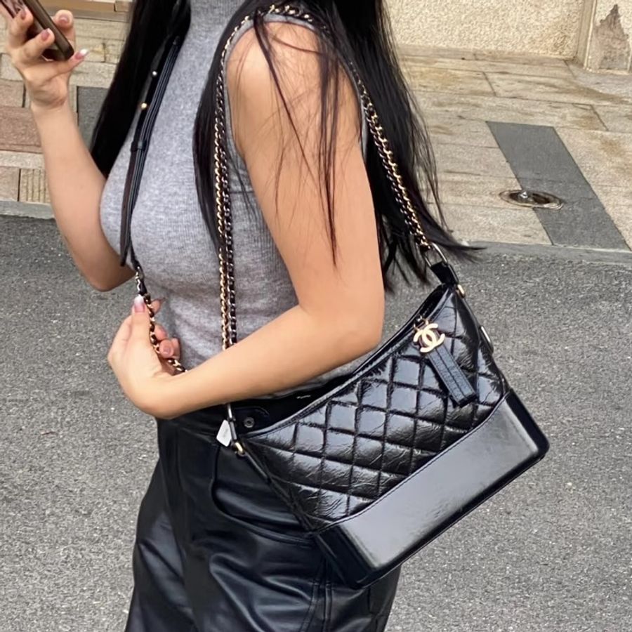 CHANEL香奈兒黑金流浪包🥾全新全配🈶購證小號-26