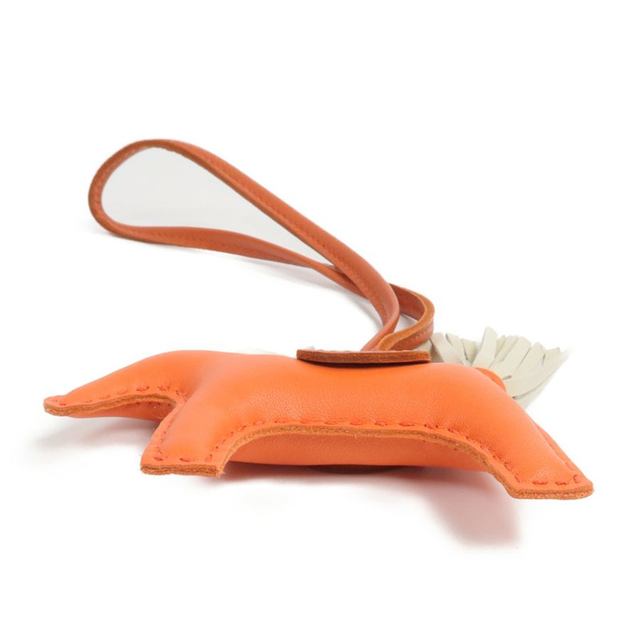 HERMES Milo/Swift皮革Rodeo PM掛飾Orange Poppy/Craie/Cornalin-2