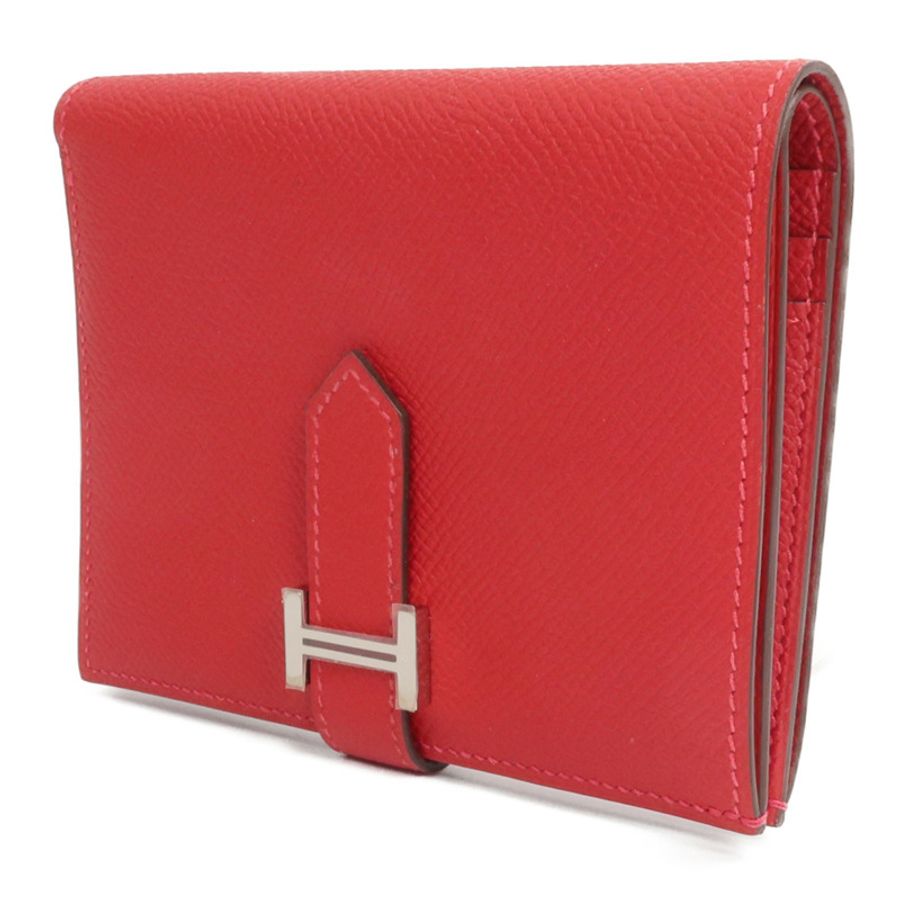 HERMES Epsom皮革Bearn Compact Wallet錢包Rouge Casaque-2