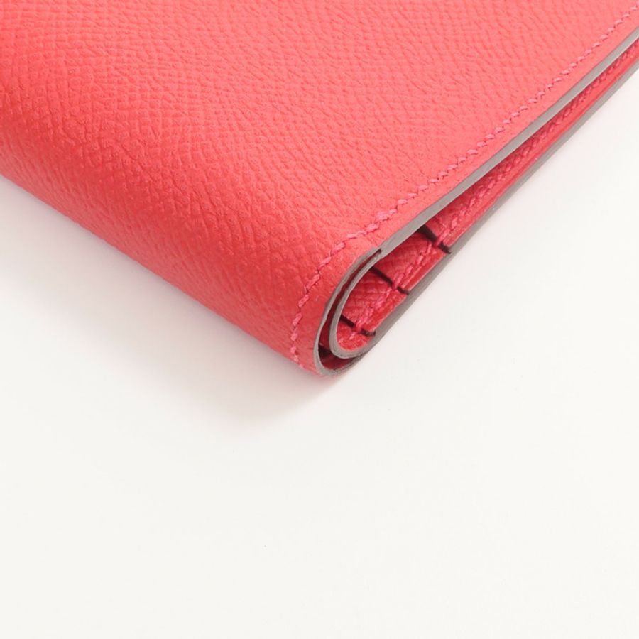 HERMES Epsom皮革Bearn Compact Wallet錢包Rouge Casaque-10