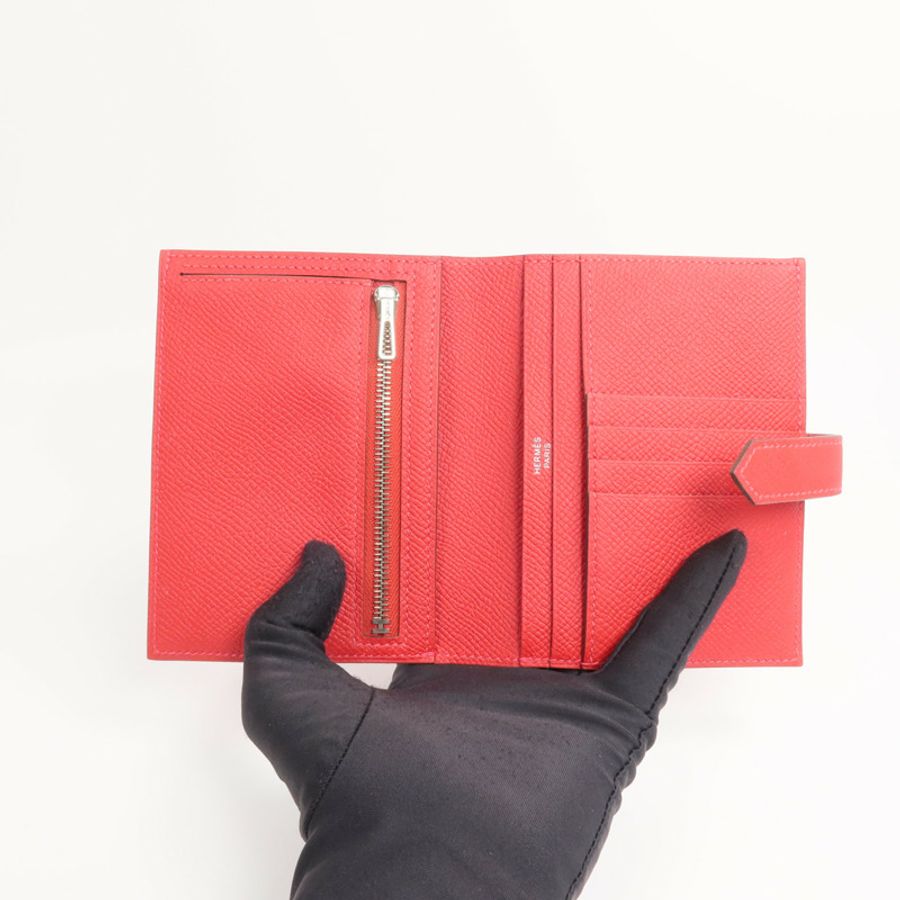 HERMES Epsom皮革Bearn Compact Wallet錢包Rouge Casaque-11