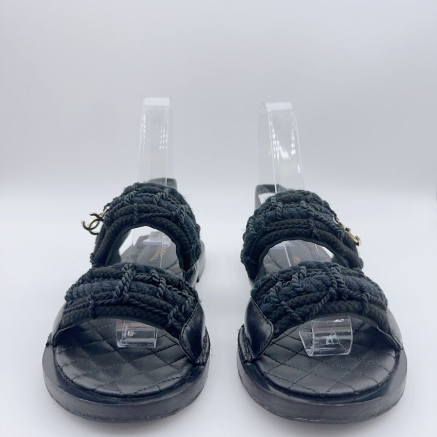 95新/35碼/Chanel/香奈兒 黑色編織掛墜涼鞋-1