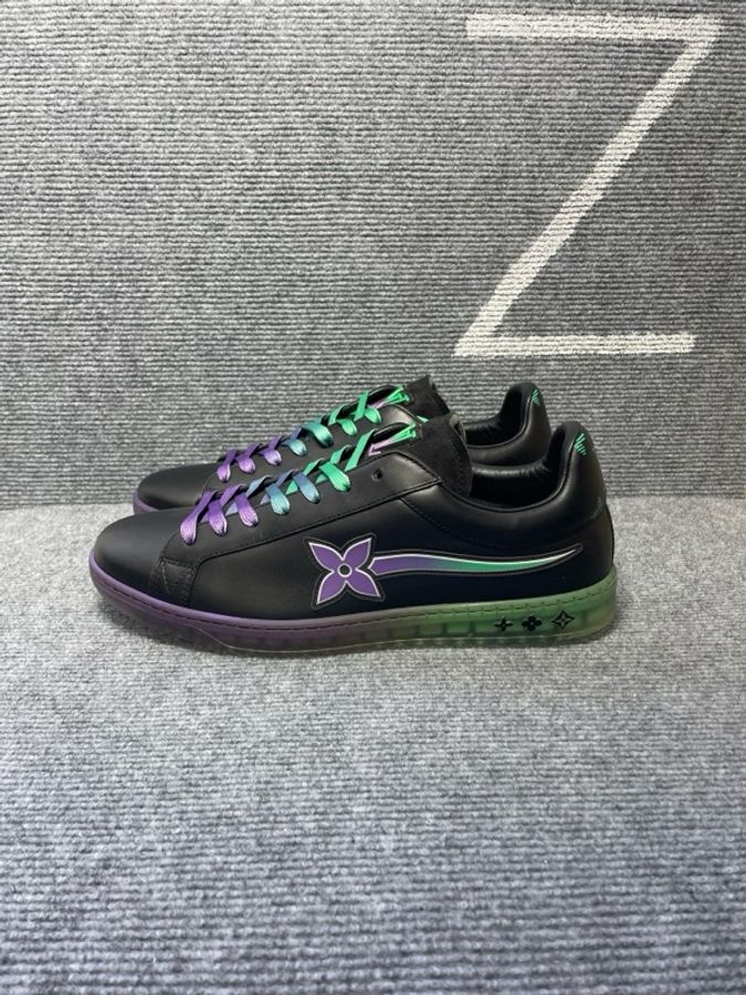 未使用 Louis Vuitton 路易威登 黑紫色皮面太陽花板鞋41.5碼-0