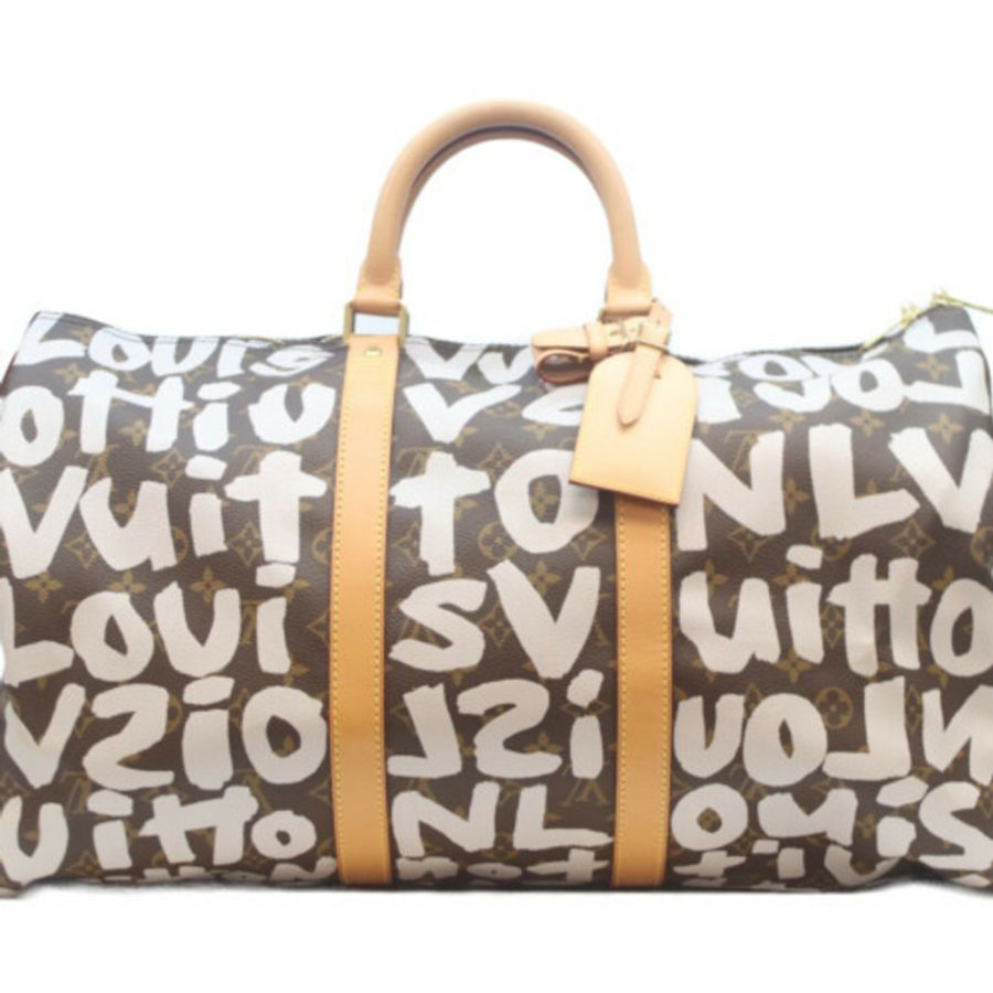 路易威登 M92197 Keepall 50 Monogram Graffiti 波士頓包 白色 女款-0