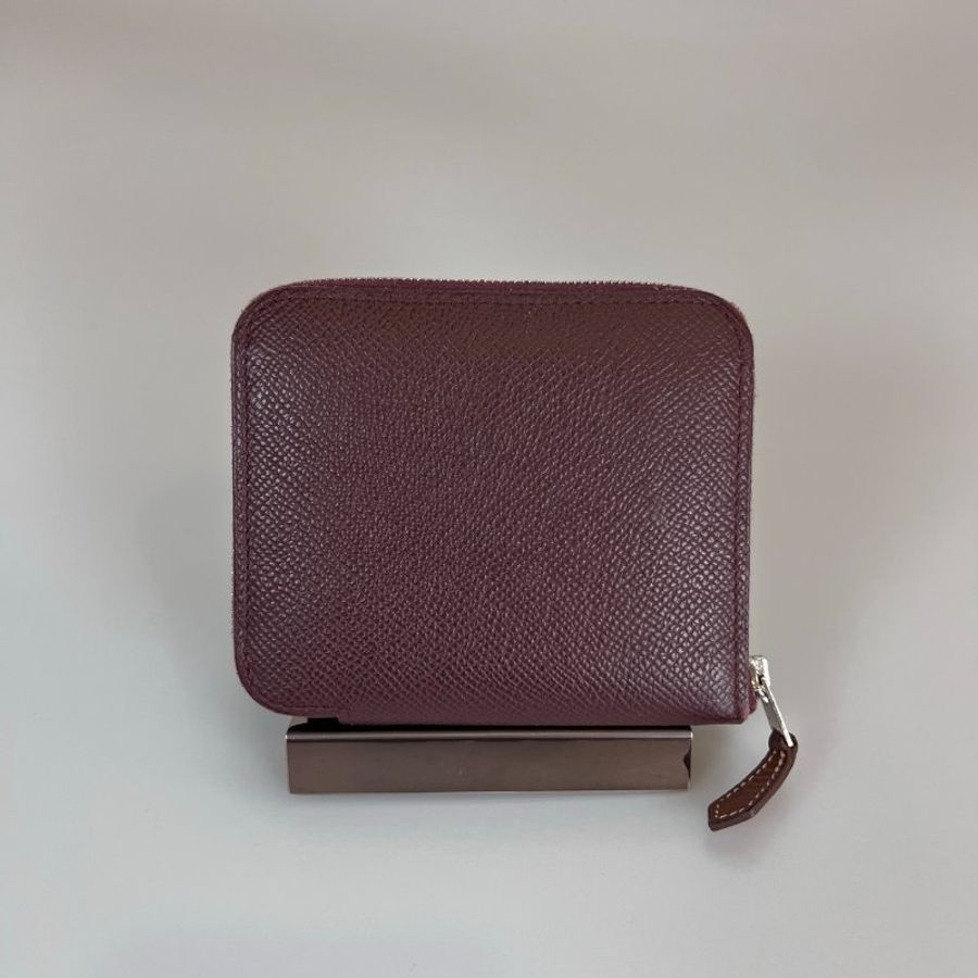 HERMES A刻 酒紅色絲巾短夾-1