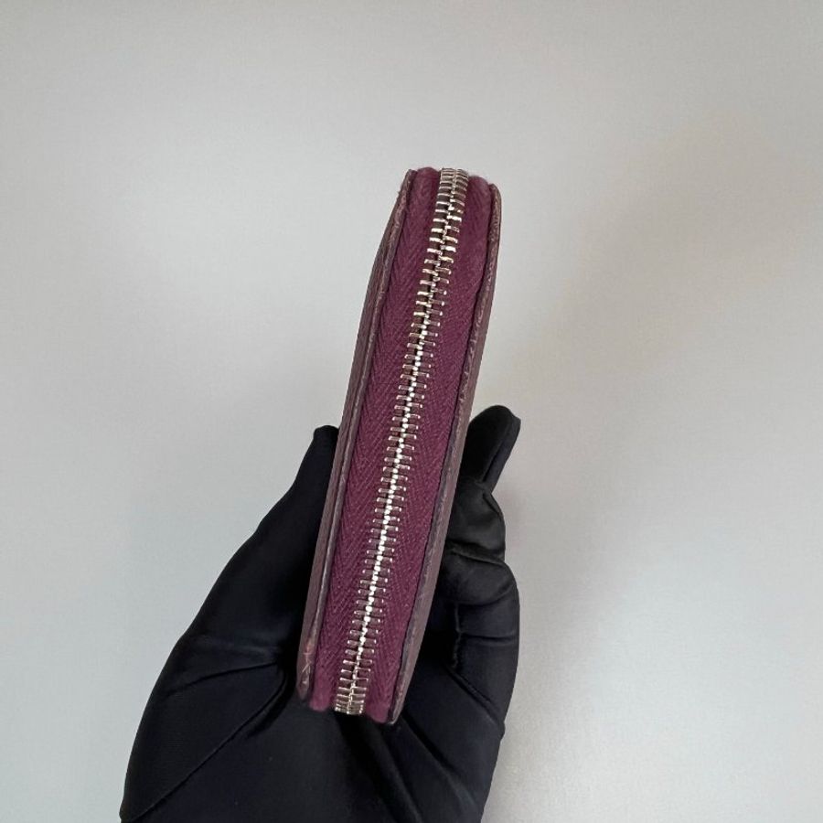 HERMES A刻 酒紅色絲巾短夾-3