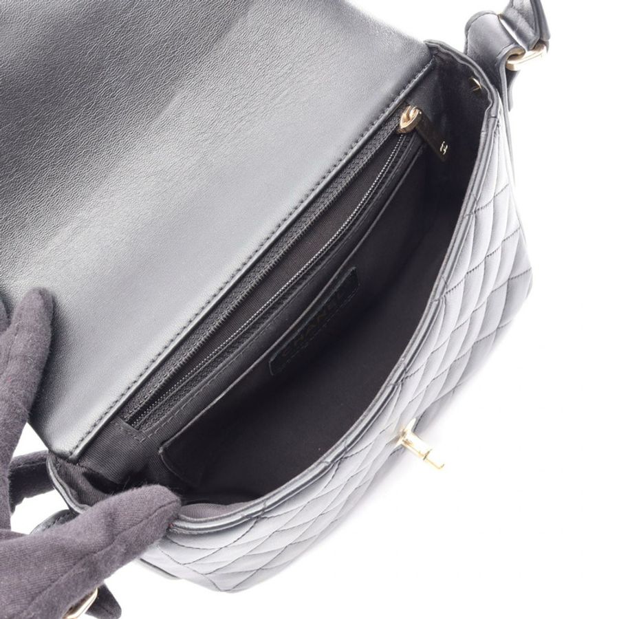 香奈兒 (CHANEL) 絎縫荷葉邊斜背包 AS1737 羊皮黑色金色五金二手 CC-2