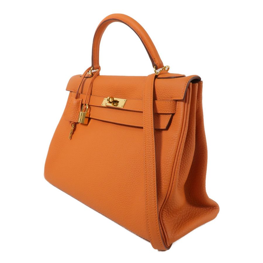 HERMES Togo皮革Kelly 28手挽肩背兩用袋Orange-2