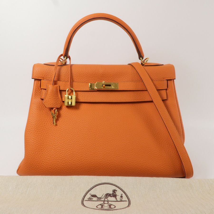 HERMES Togo皮革Kelly 28手挽肩背兩用袋Orange-10