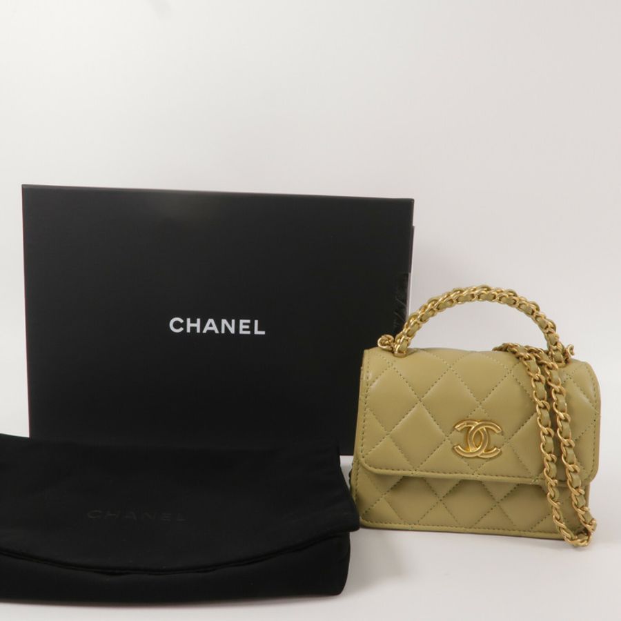 CHANEL 羊皮皮革Chain Shoulder鏈帶手挽肩背兩用袋-10