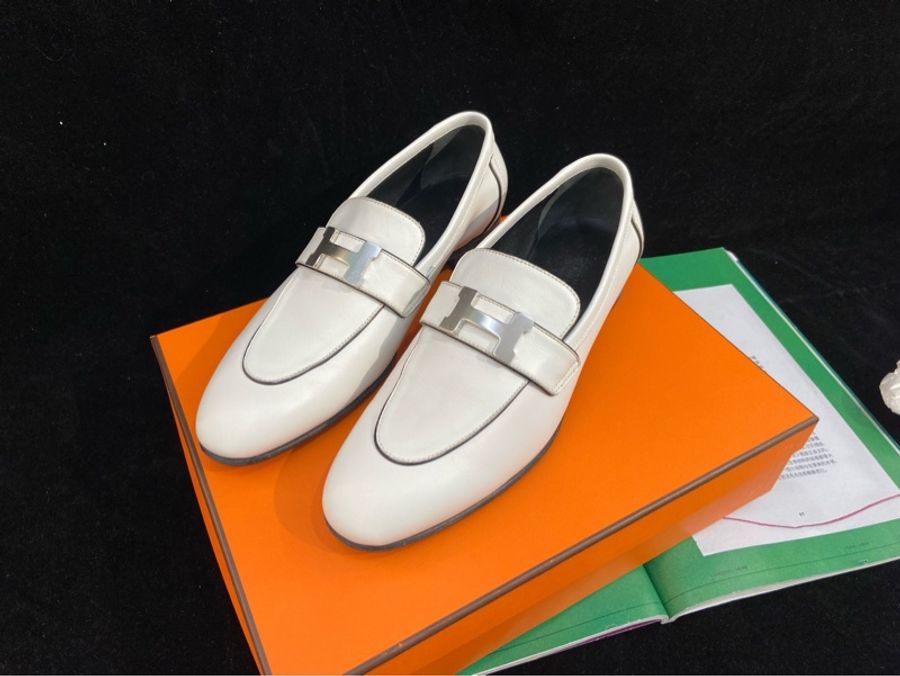 Hermès 愛馬仕 樂福鞋 白色銀扣 36.5碼-0