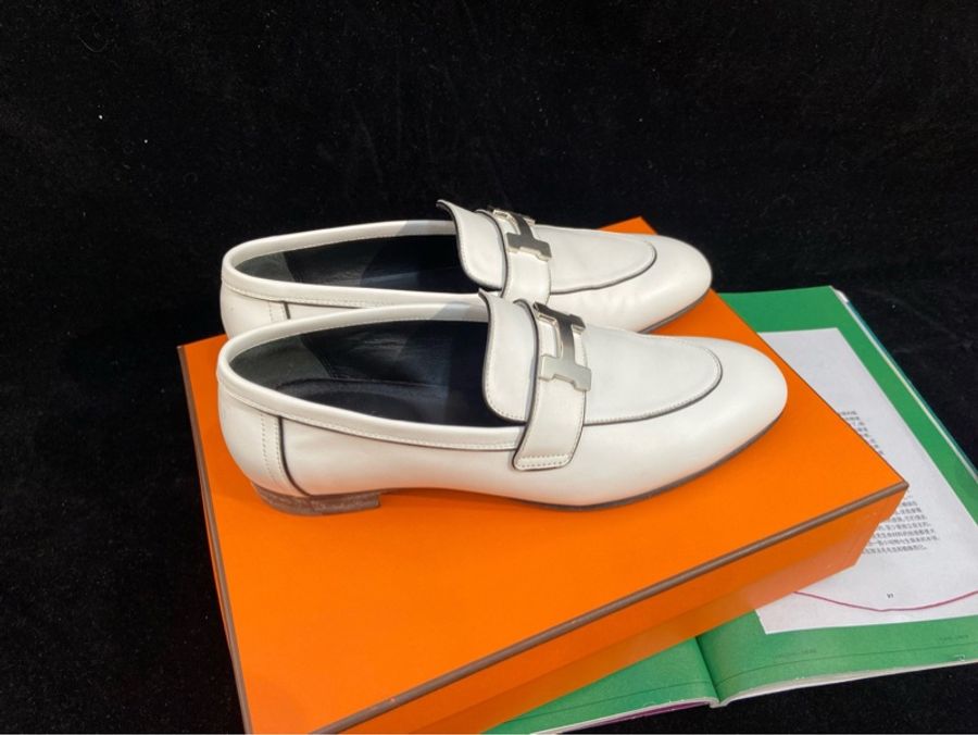 Hermès 愛馬仕 樂福鞋 白色銀扣 36.5碼-1