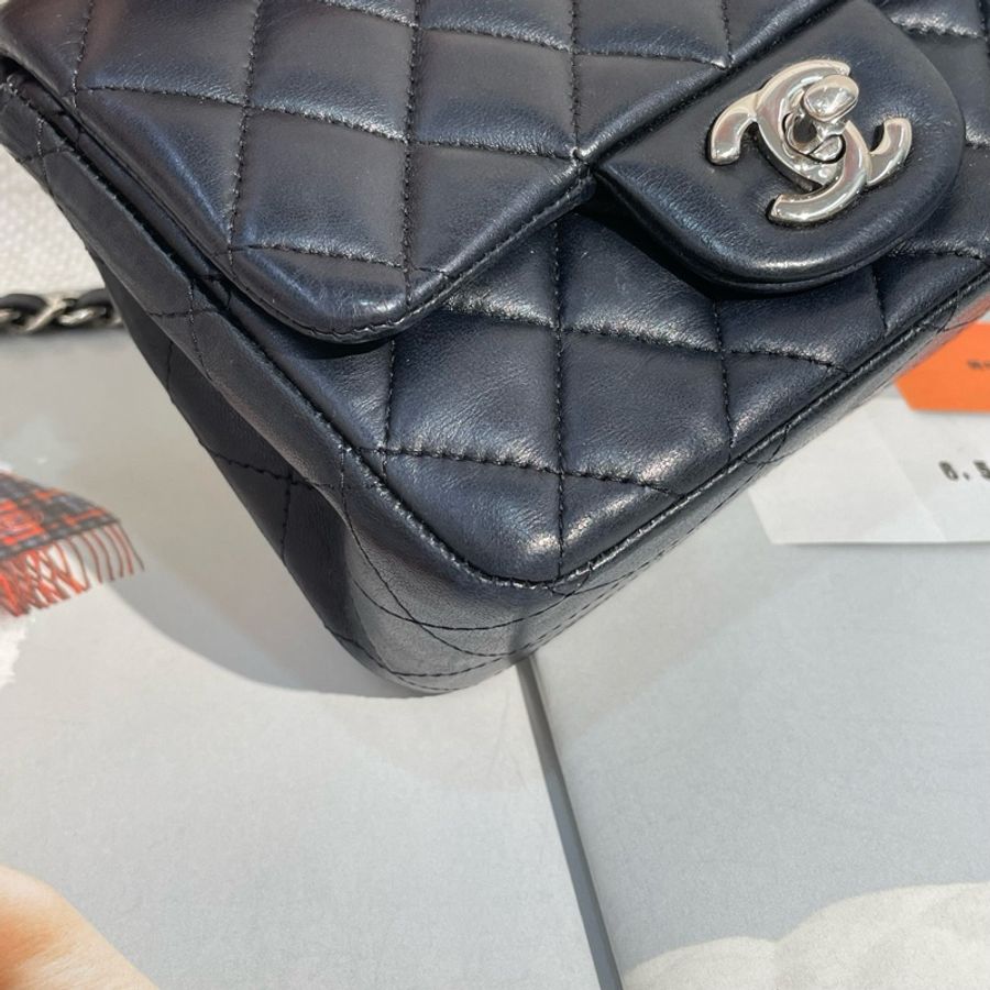 Chanel 香奈兒 黑銀 羊皮方胖子 22開-2