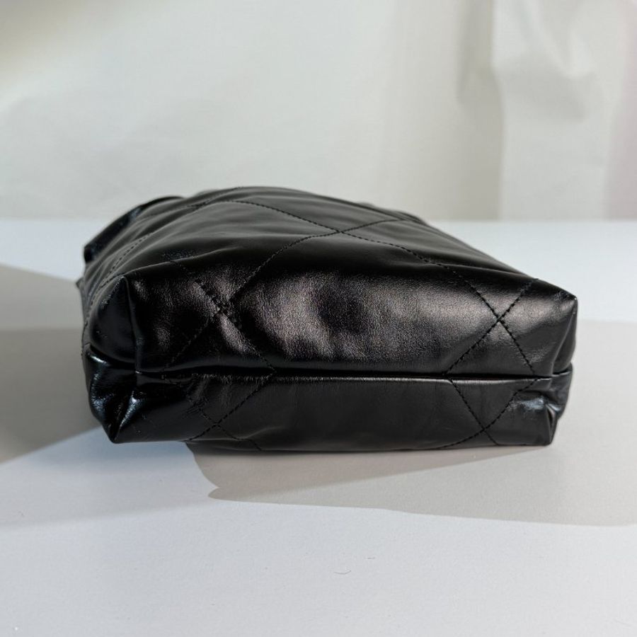 99新(全配)香奈兒 22bag mini 斜背 單肩 手提 黑金 垃圾袋 芯片款-5