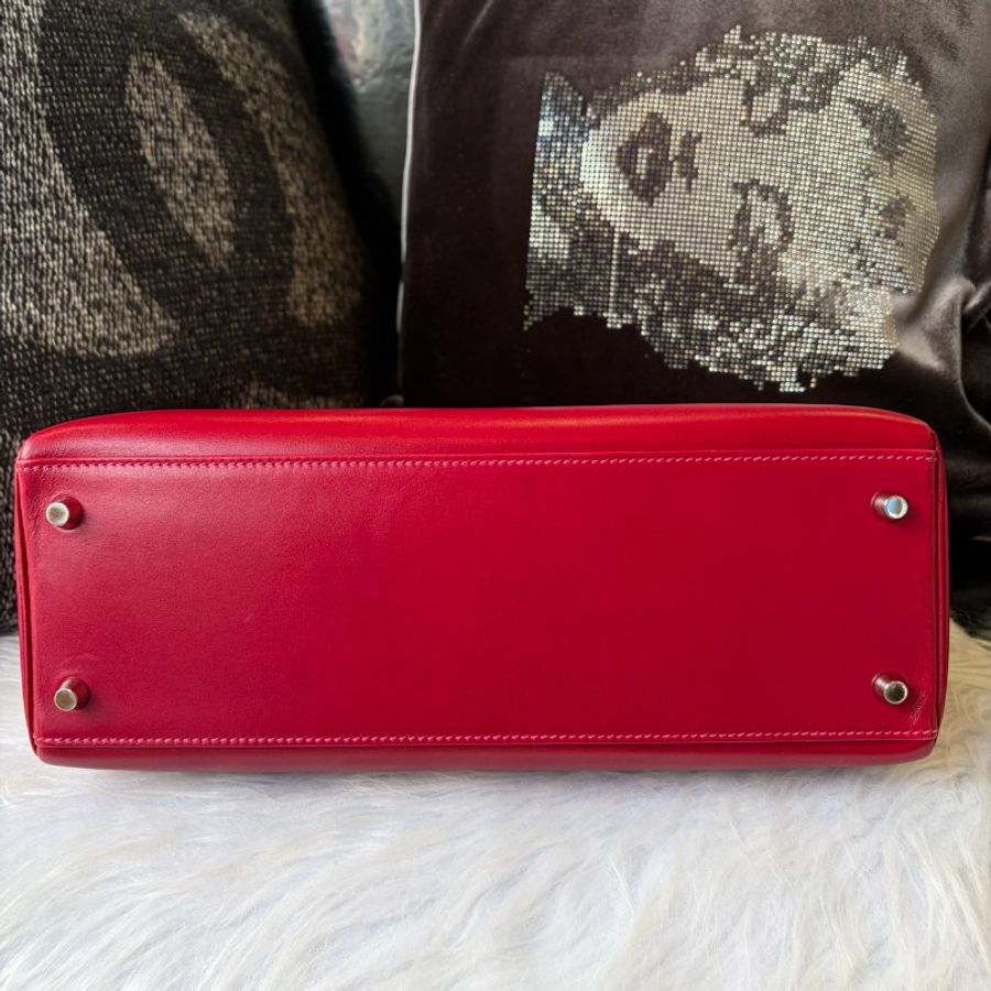 HERMES KELLY 32CM 寶石紅內拚糖果粉 Tadelakt皮 銀釦 N刻-4