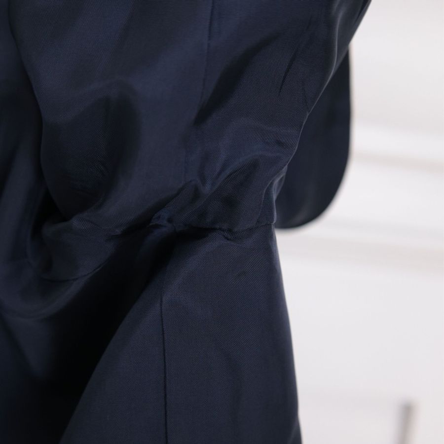 Burberry深蓝色亚麻黑金麦穗徽章双排扣西装上衣外套-32