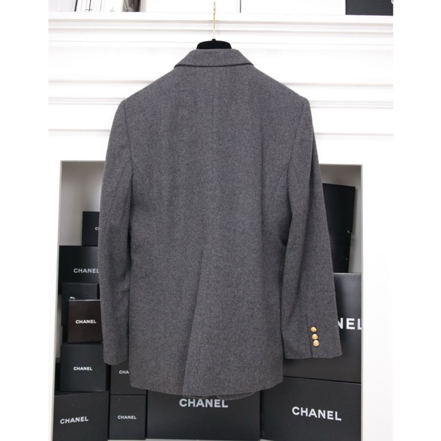 Burberry灰色毛呢黑金徽章西装上衣外套-3