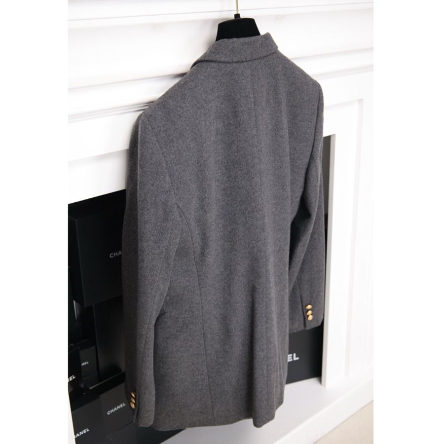 Burberry灰色毛呢黑金徽章西装上衣外套-4