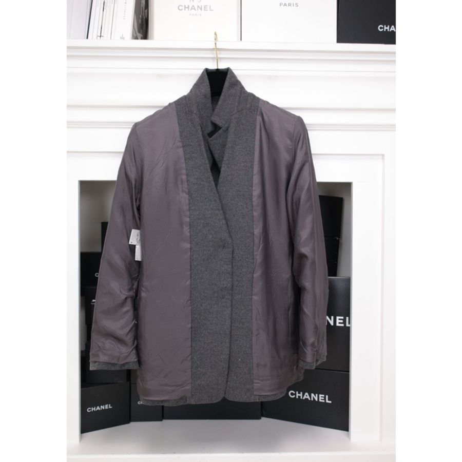 Burberry灰色毛呢黑金徽章西装上衣外套-9