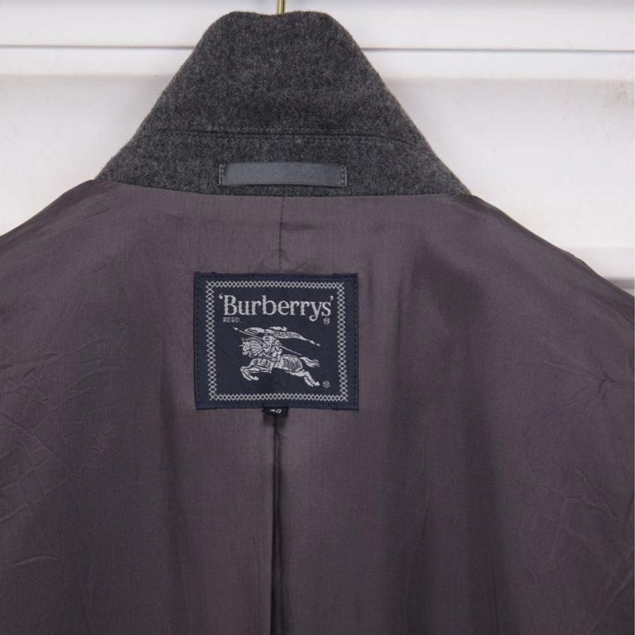Burberry灰色毛呢黑金徽章西装上衣外套-13