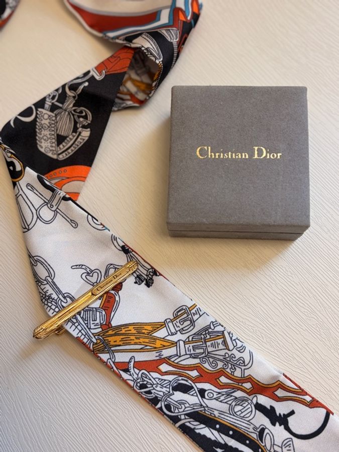 Dior 迪奧 中古老花金色木紋雕刻領帶夾 (附原裝盒及吊牌)-1